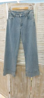 Παντελόνι Wide leg γραμμή  Ψηλόμεσο σχέδιο Light blue washed denim - Image 3